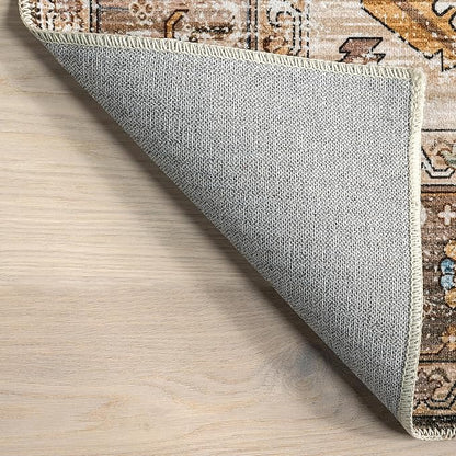 nuLOOM Gracie Distressed Medallion Machine Washable Ultra Thin Area Rug, 8' x 10', Blue
