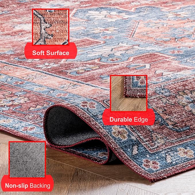 nuLOOM Zena Medallion Machine Washable Ultra Thin Accent Rug, 2' x 3', Rust