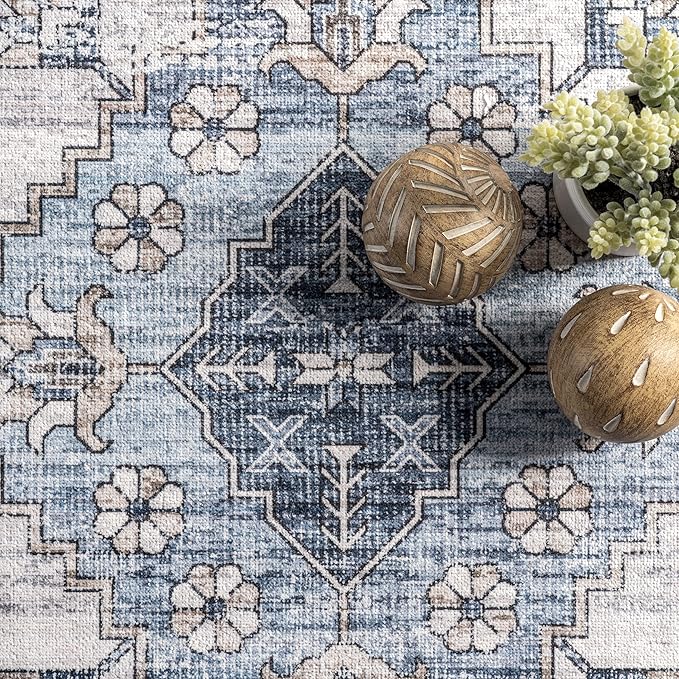 nuLOOM Dania Machine Washable Medallion Ultra Thin Area Rug, 5' x 8', Navy