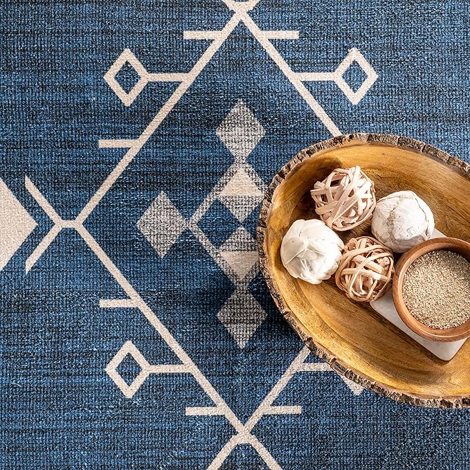 nuLOOM Evalyn Southwestern Machine Washable Ultra Thin Accent Rug, 3' x 5', Navy