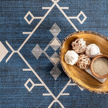 nuLOOM Evalyn Southwestern Machine Washable Ultra Thin Accent Rug, 3' x 5', Navy