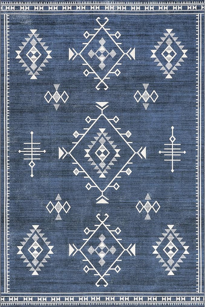 nuLOOM Evalyn Southwestern Machine Washable Ultra Thin Accent Rug, 3' x 5', Navy