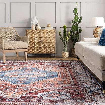 nuLOOM Marli Machine Washable Faded Medallion Ultra Thin Accent Rug, 2' x 3', Rust