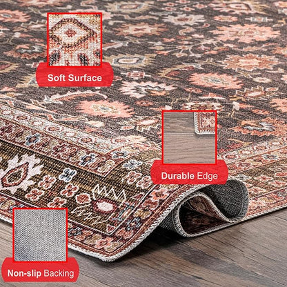 nuLOOM Cathie Persian Floral Machine Washable Ultra Thin Area Rug, 6' x 9', Beige