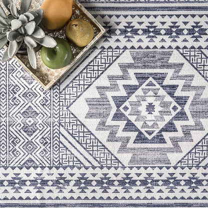 nuLOOM Jenine Southwestern Machine Washable Ultra Thin Area Rug, 4x6, Grey
