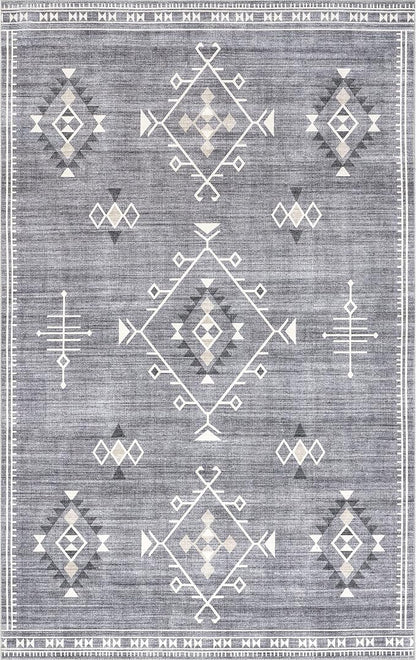 nuLOOM Evalyn Southwestern Machine Washable Ultra Thin Area Rug, 8' x 10', Grey