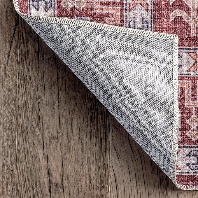 nuLOOM Norma Machine Washable Traditional Medallion Ultra Thin Area Rug, 3' x 5', Rust