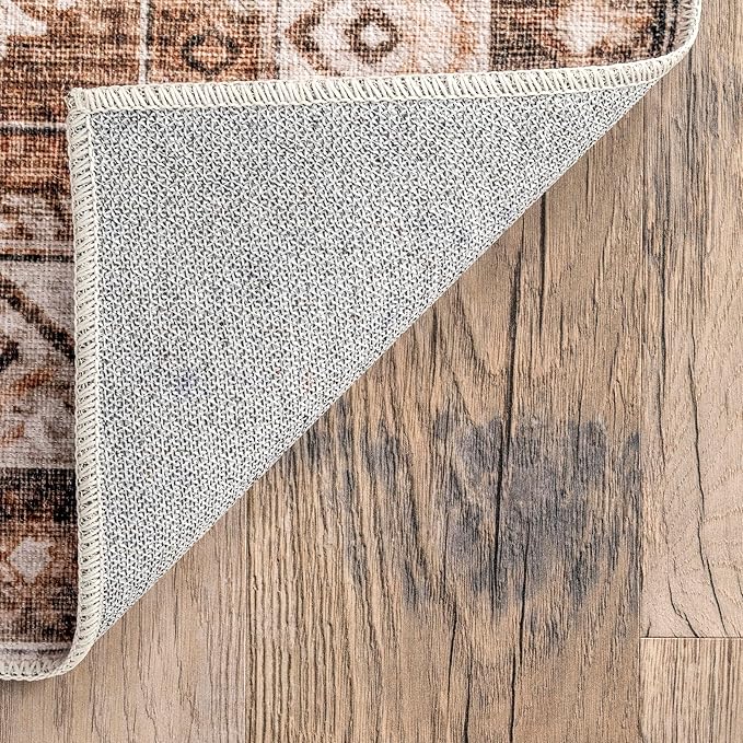 nuLOOM Dorota Machine Washable Geometric Medallion Ultra Thin Area Rug, 6' x 9', Beige