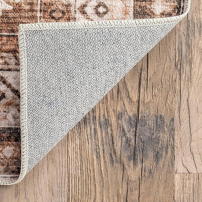 nuLOOM Dorota Machine Washable Geometric Medallion Ultra Thin Area Rug, 6' x 9', Beige