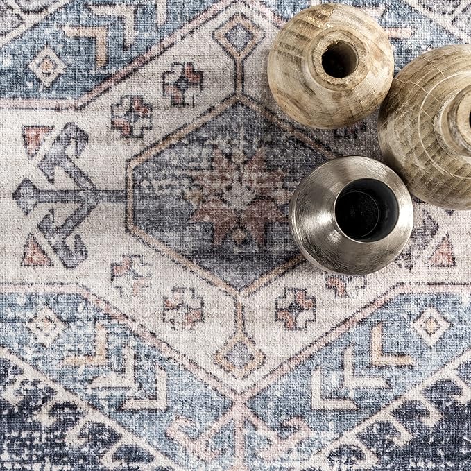 nuLOOM Drina Distressed Machine Washable Ultra Thin Area Rug, 8' x 10', Blue