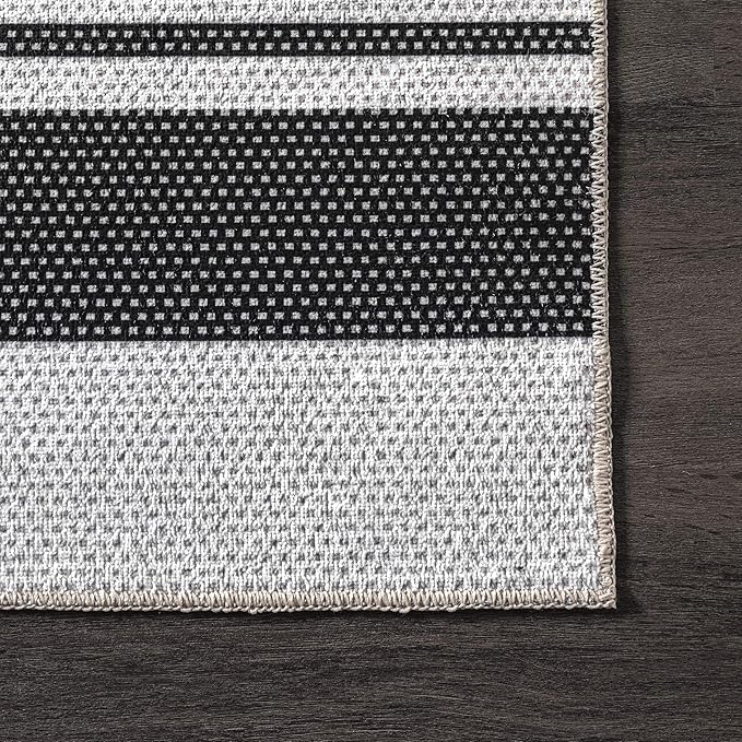 nuLOOM Lena Machine Washable Striped Ultra Thin Runner Rug, 2' 6" x 8', Grey