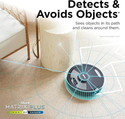 Shark Matrix Plus 2in1 Robot Vacuum & Mop with Sonic Mopping, Matrix Clean, Home Mapping, HEPA Bagless Self Empty Base, CleanEdge, for Pet Hair, Wifi, Black/Silver (RV2610WA)