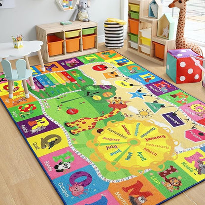 Chicrug Educational 3x5 Kids Area Rug for Playroom, TPR Non Slip Kids Classroom Carpet Rug for Learning ABC Animal, Shape Color Fruit, Washable Play Mat Rug for Children Nursery Toddler Room Decor
