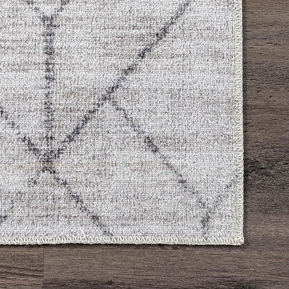 nuLOOM Regan Modern Geometric Machine Washable Ultra Thin Area Rug, 8x10, Light Grey