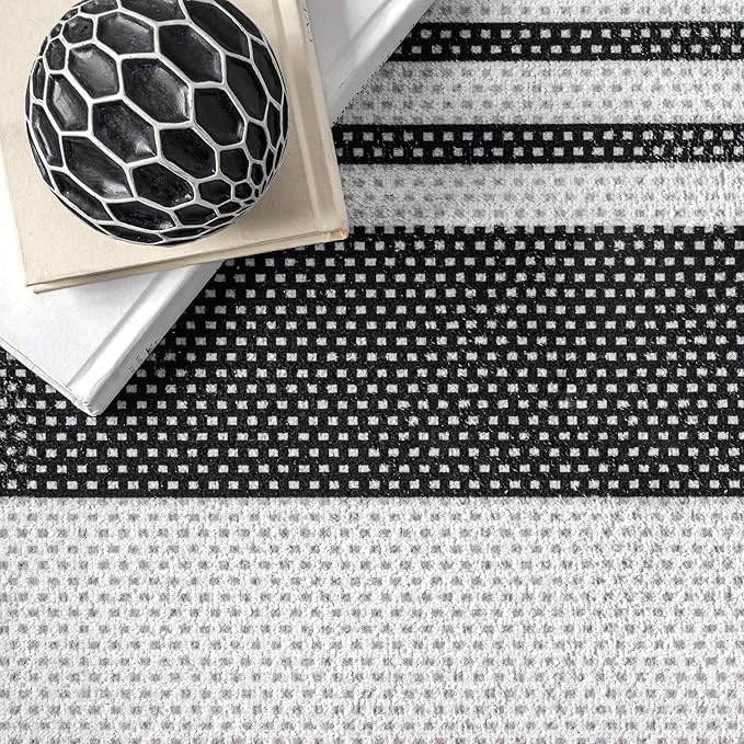 nuLOOM Lena Machine Washable Striped Ultra Thin Runner Rug, 2' 6" x 8', Grey