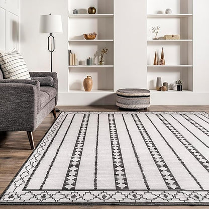 nuLOOM Elsy Modern Tribal Machine Washable Ultra Thin Area Rug, 5' x 8', Ivory