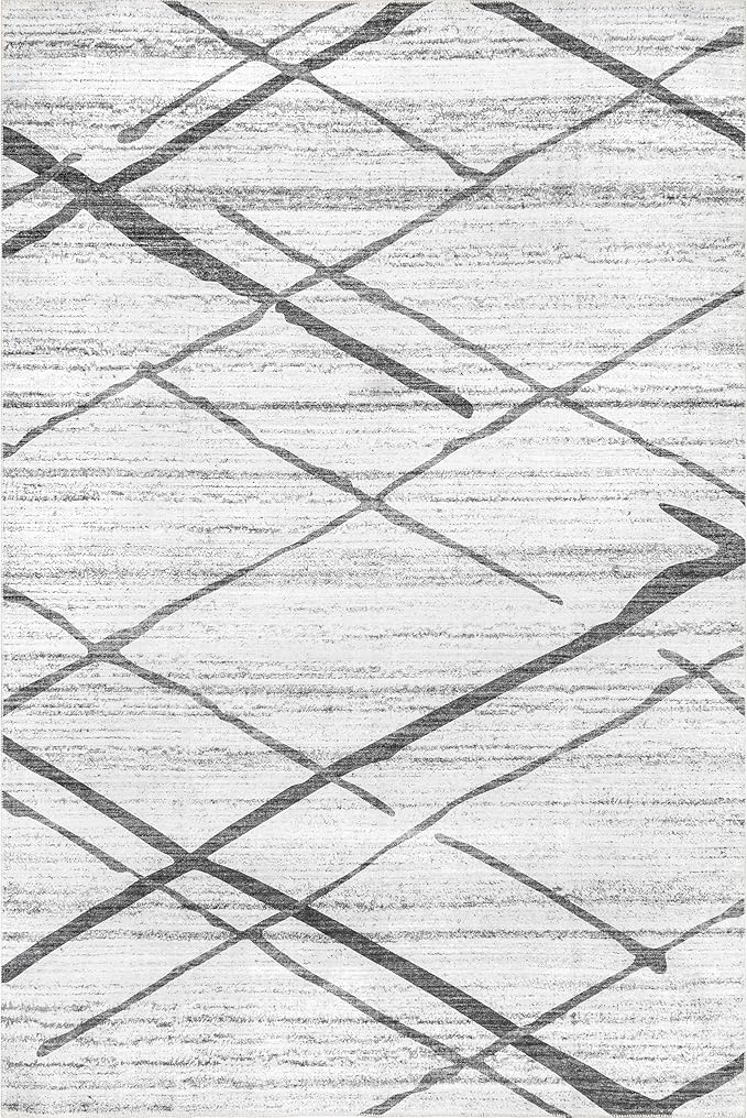nuLOOM Trellis Stripes Machine Washable Ultra Thin Area Rug, 8' x 10', Light Grey