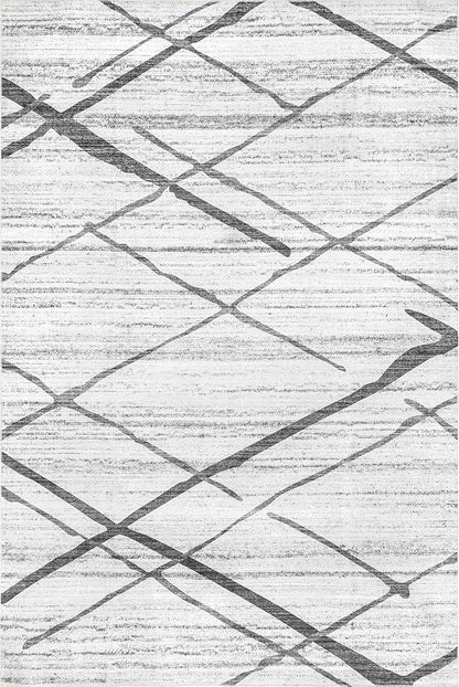 nuLOOM Trellis Stripes Machine Washable Ultra Thin Area Rug, 8' x 10', Light Grey