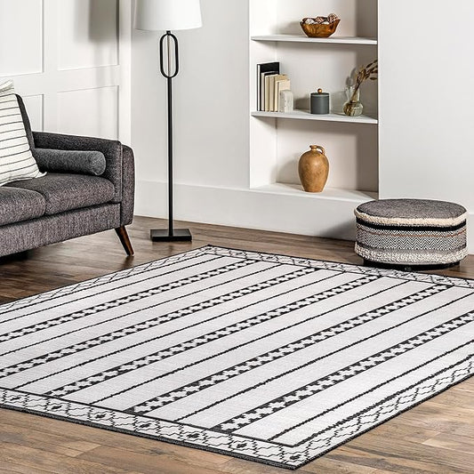 nuLOOM Elsy Modern Tribal Machine Washable Ultra Thin Area Rug, 5' x 8', Ivory