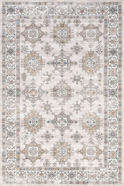 nuLOOM Finley Machine Washable Vintage Distressed Ultra Thin Accent Rug, 3' x 5', Ivory