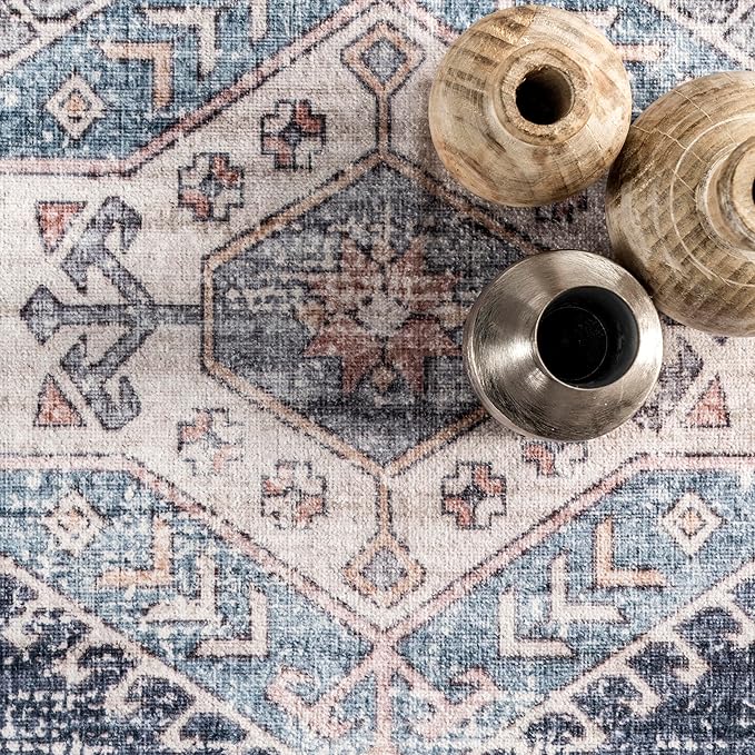 nuLOOM Drina Distressed Machine Washable Ultra Thin Area Rug, 8' x 10', Blue