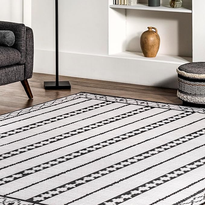 nuLOOM Elsy Modern Tribal Machine Washable Ultra Thin Area Rug, 5' x 8', Ivory