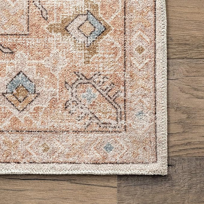 nuLOOM Dawson Machine Washable Distressed Medallion Ultra Thin Area Rug, 6' x 9', Peach