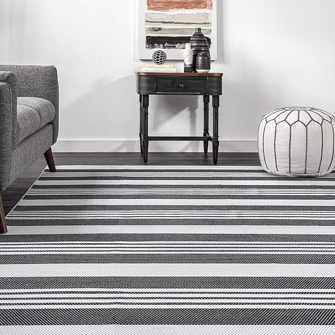 nuLOOM Lena Machine Washable Striped Ultra Thin Runner Rug, 2' 6" x 8', Grey