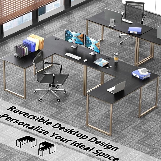 SHW Mission 55 x 60 L-Shape Home Office Computer Desk, Espresso | Reversible Desktop Design