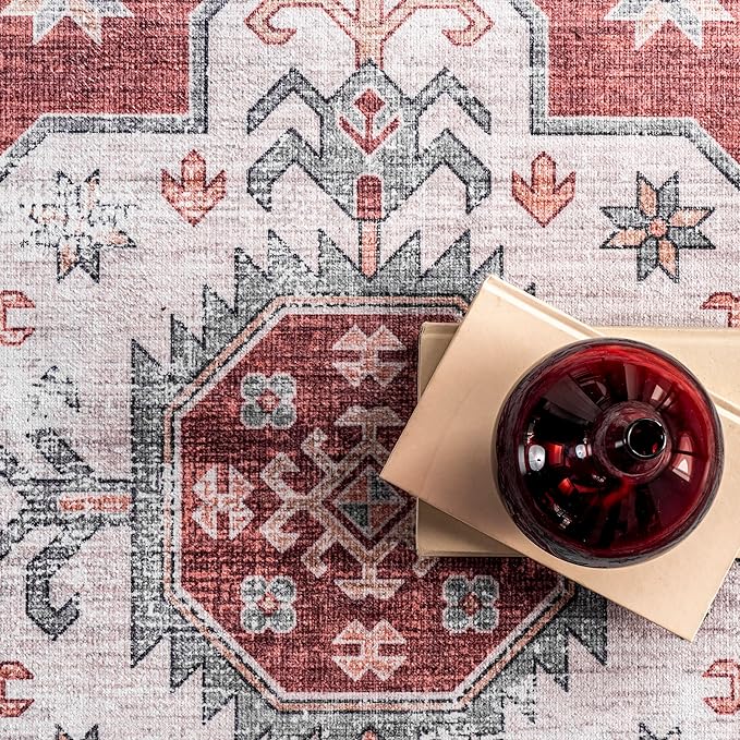 nuLOOM Norma Machine Washable Traditional Medallion Ultra Thin Area Rug, 3' x 5', Rust