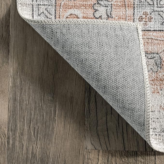 nuLOOM Marlena Faded Floral Machine Washable Ultra Thin Area Rug, 5' x 8', Peach