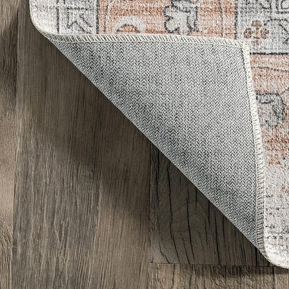 nuLOOM Marlena Faded Floral Machine Washable Ultra Thin Area Rug, 5' x 8', Peach