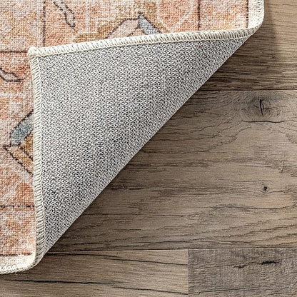 nuLOOM Dawson Machine Washable Distressed Medallion Ultra Thin Area Rug, 6' x 9', Peach