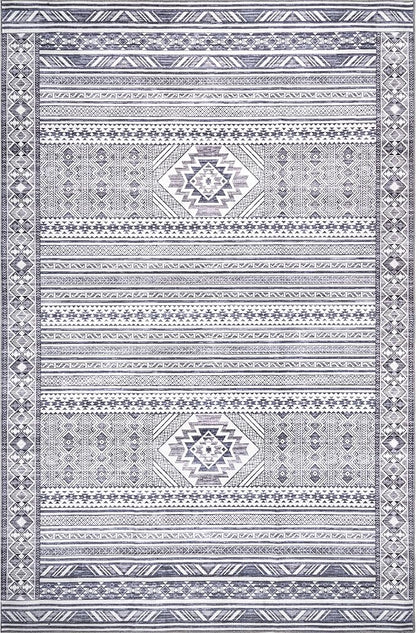 nuLOOM Jenine Southwestern Machine Washable Ultra Thin Area Rug, 4x6, Grey