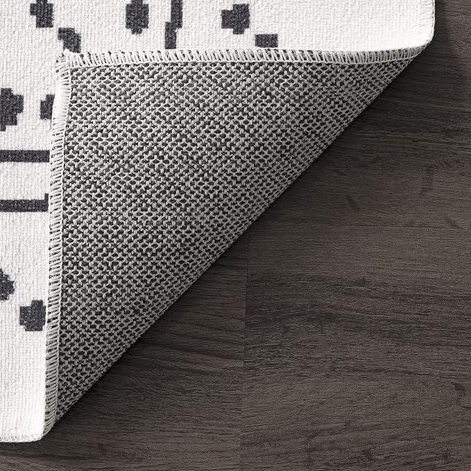 nuLOOM Mila Machine Washable Diamond Trellis Ultra Thin Runner Rug, 2' 6" x 8', Ivory