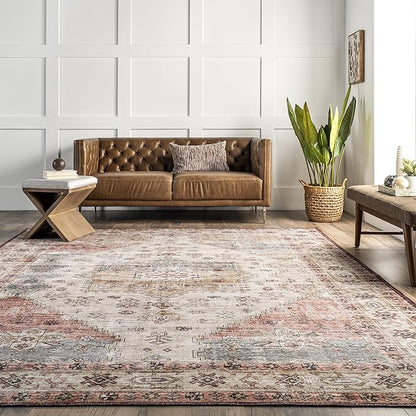 nuLOOM Emani Machine Washable Medallion Ultra Thin Area Rug, 5' x 8', Multi