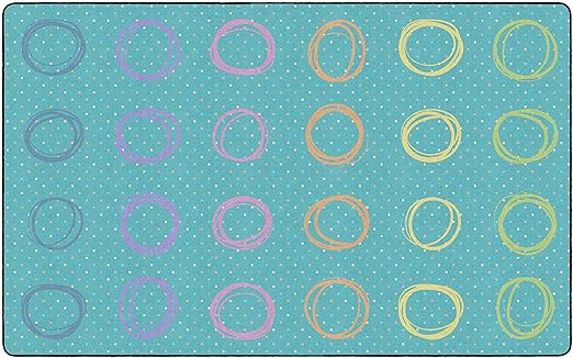 Flagship Carpets Smiley Circle Sampler Abstract Educational Area Rug for Kids Room Seating Décor, Children's Classroom, Play Carpet for Teaching and Playroom, Seats 24, 7'6"x12', Blue & Multi