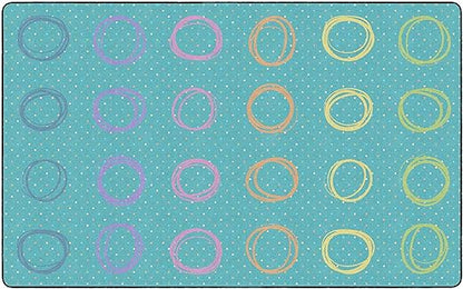 Flagship Carpets Smiley Circle Sampler Abstract Educational Area Rug for Kids Room Seating Décor, Children's Classroom, Play Carpet for Teaching and Playroom, Seats 24, 7'6"x12', Blue & Multi