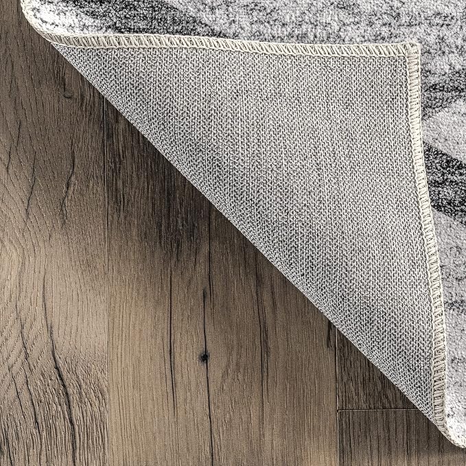 nuLOOM Trellis Stripes Machine Washable Ultra Thin Runner Rug, 2' 6" x 8', Light Grey