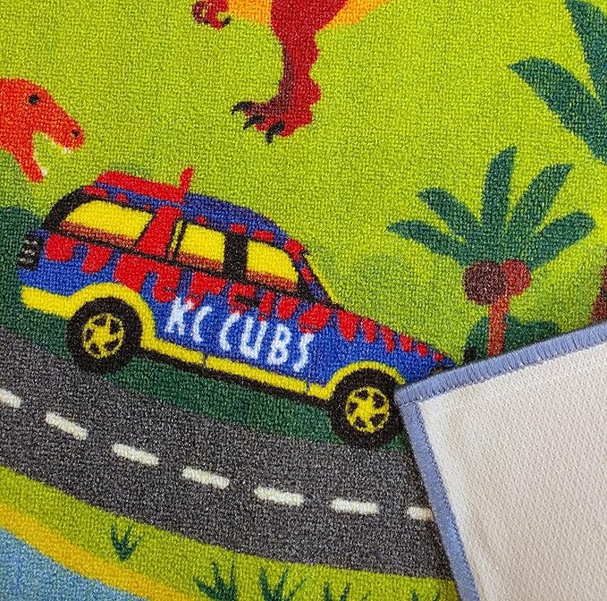 KC Cubs Dinosaur Dino Safari Road Map Learning & Game Area Carpet for Kids and Children Bedrooms and Playroom Educational Rug, 5 ft x 6 ft 6 in, Multi